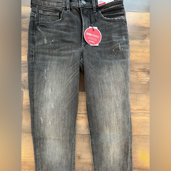 Express “Denim Perfect” Ankle High Rise Skinny – 0L – Charcoal Black Distressed - Picture 5 of 11